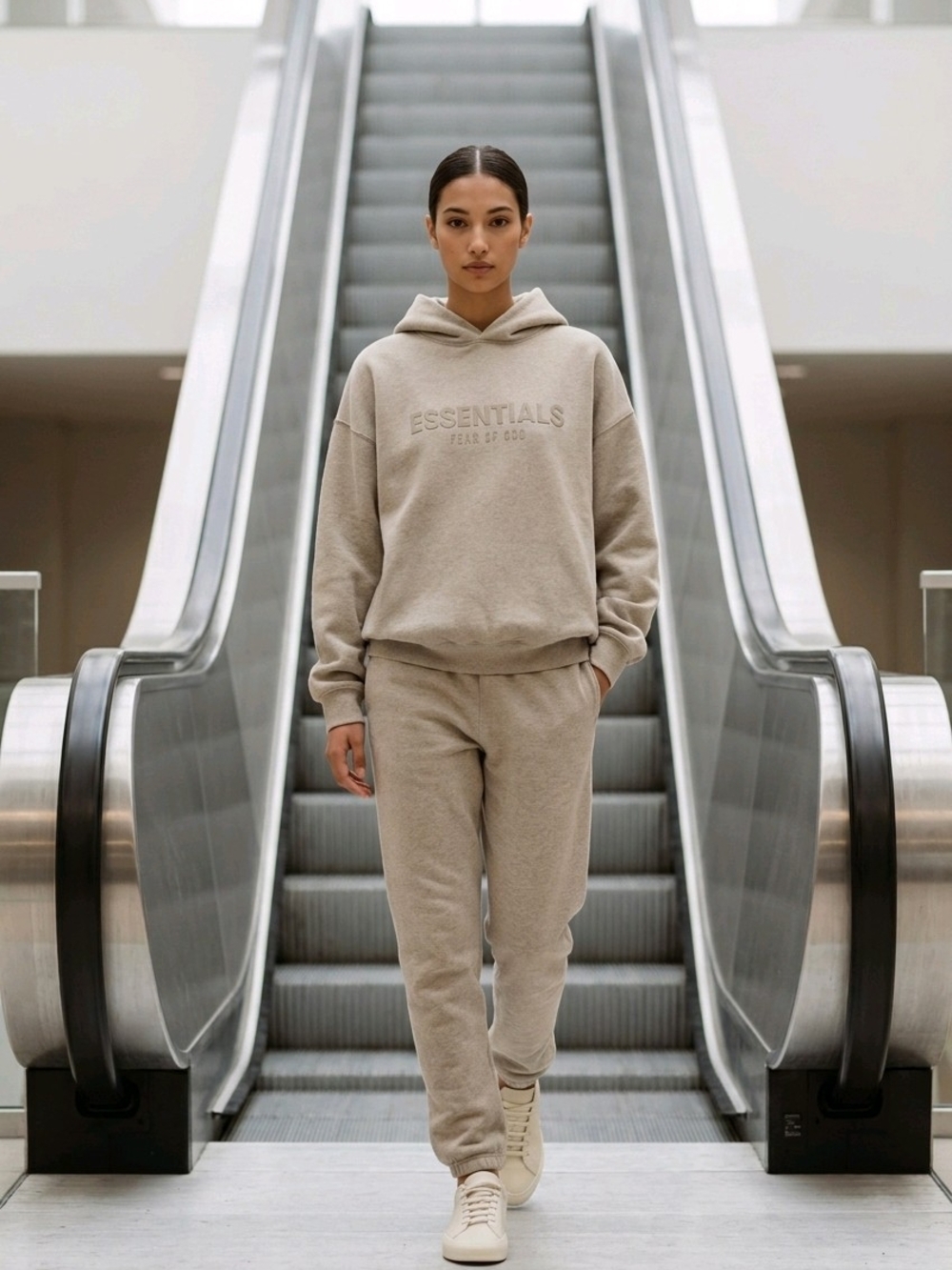 Essentials Fear Of God Women’s Beige Hoodie Sweatshirt